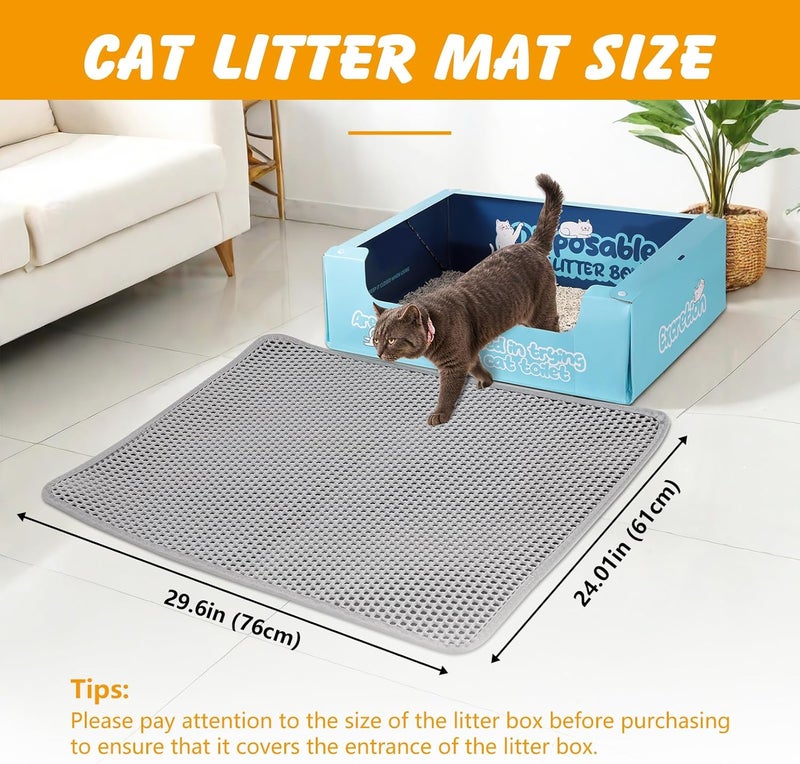 ondware Store Cat Litter Mat, 30x24 Inch Double Layer Litters Box Mat, Waterproof Cat Mat for Litter Box(Gray) - Image 2